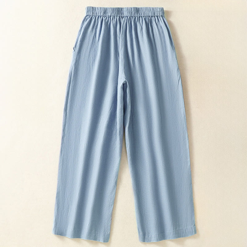 Buddha Stones Pantalon Capri uni minimaliste décontracté printemps-été, coupe droite, avec poches - image 1
