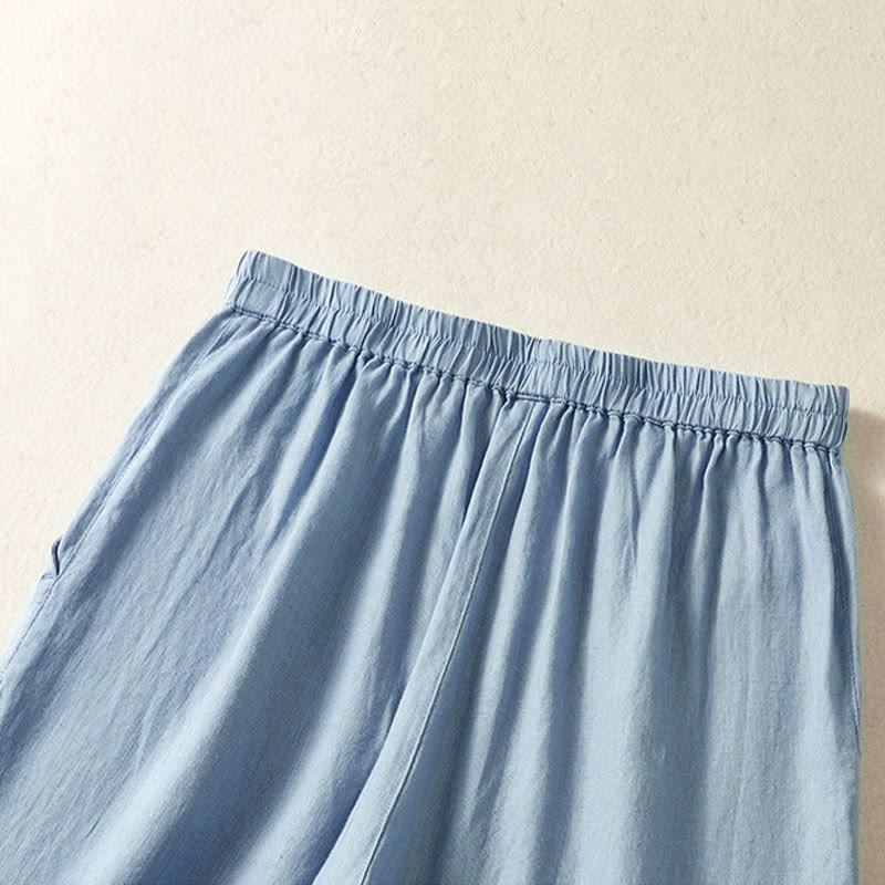 Buddha Stones Pantalon Capri uni minimaliste décontracté printemps-été, coupe droite, avec poches - image 3