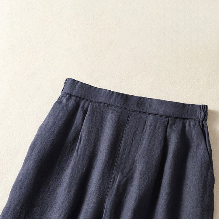 Buddha Stones Pantalon Capri uni minimaliste décontracté printemps-été, coupe droite, avec poches - image 14