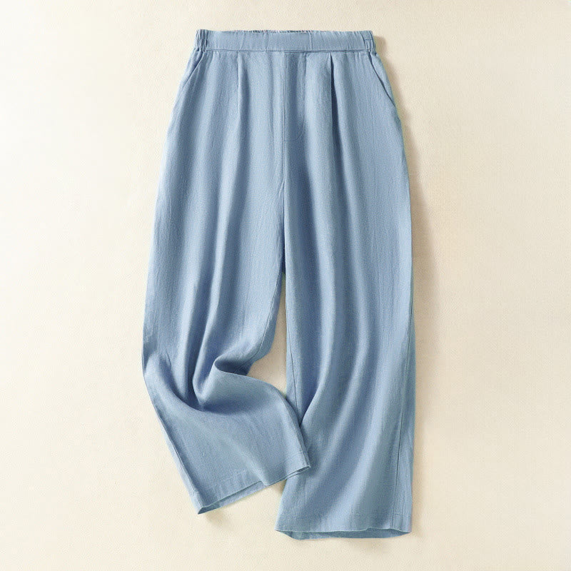 Buddha Stones Pantalon Capri uni minimaliste décontracté printemps-été, coupe droite, avec poches - Bleu poudré - US8-10, UK/AU12-14, EU40-42 (2XL) - image 0