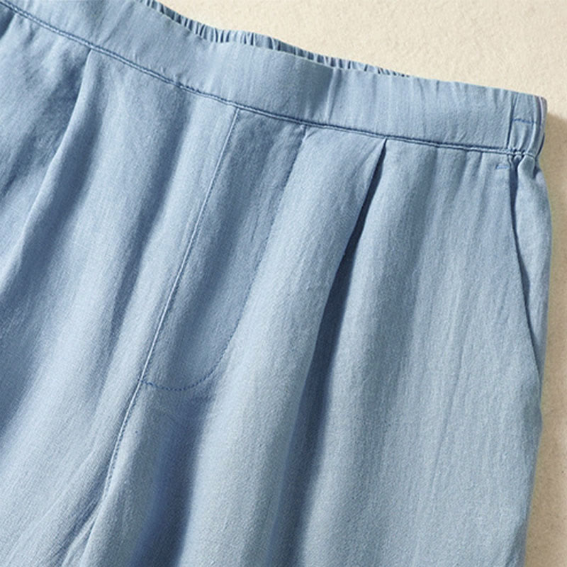 Buddha Stones Pantalon Capri uni minimaliste décontracté printemps-été, coupe droite, avec poches - image 4