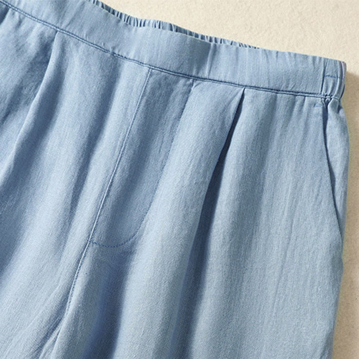 Buddha Stones Pantalon Capri uni minimaliste décontracté printemps-été, coupe droite, avec poches - image 4
