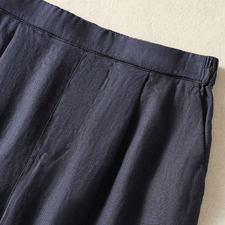 Buddha Stones Pantalon Capri uni minimaliste décontracté printemps-été, coupe droite, avec poches - image 15