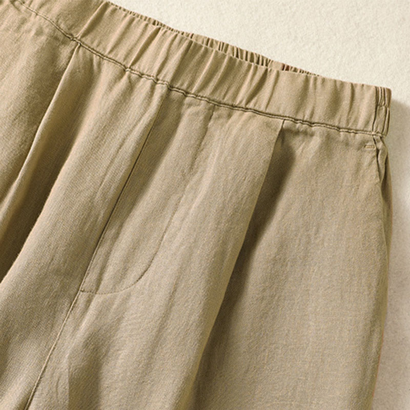 Buddha Stones Pantalon Capri uni minimaliste décontracté printemps-été, coupe droite, avec poches - image 9