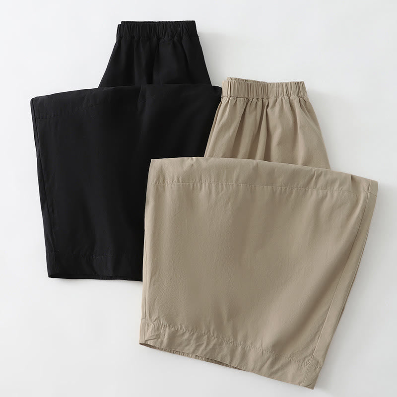 Buddha Stones Pantalon sarouel court uni, décontracté et minimaliste, style été, avec poches - image 11