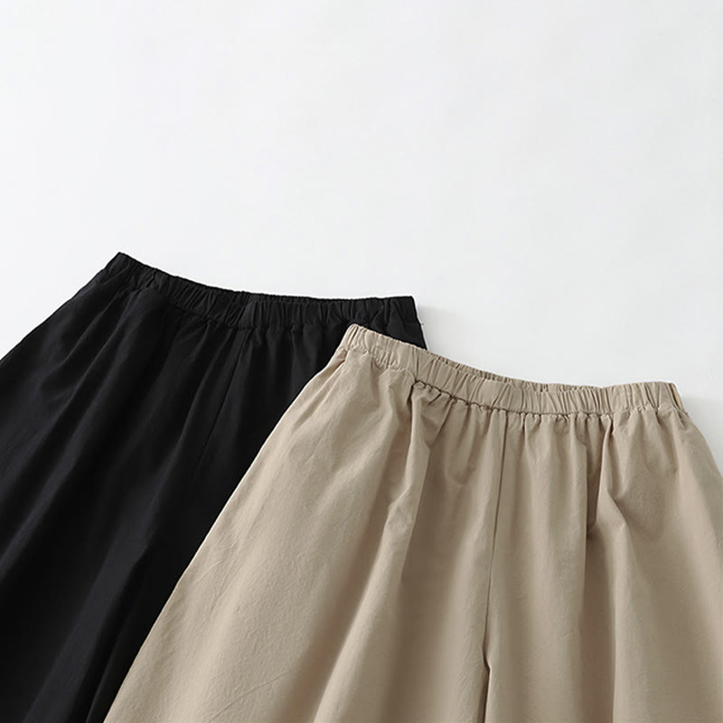 Buddha Stones Pantalon sarouel court uni, décontracté et minimaliste, style été, avec poches - image 12