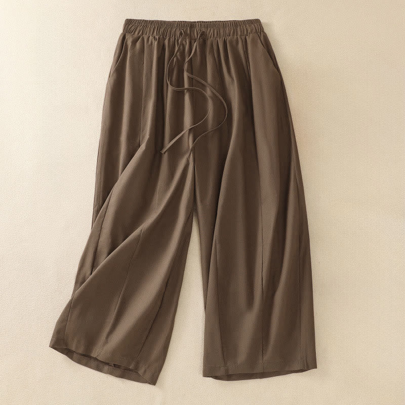 Buddha Stones Pantalon court d'été minimaliste et décontracté pour femme, à cordon de serrage et poches. - Kaki foncé - US12, UK/AU16, EU44 (2XL) - image 0