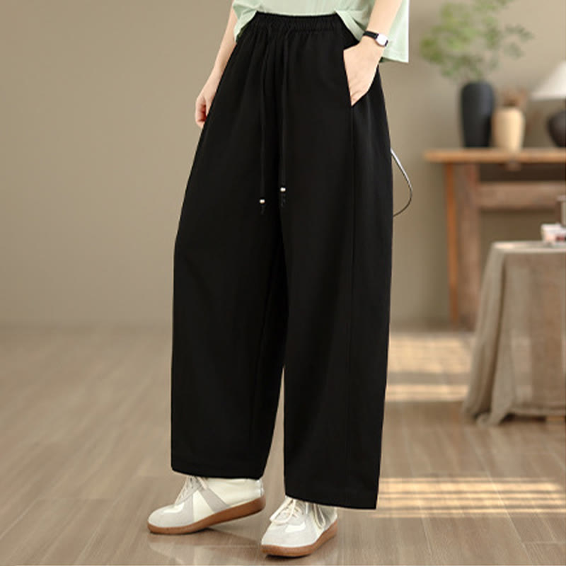 Buddha Stones Pantalon court uni décontracté d'été à cordon de serrage, pantalon à jambes larges pour femme avec poches - image 9
