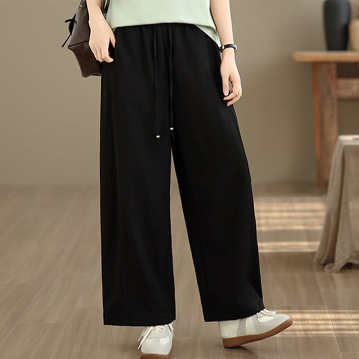 Buddha Stones Pantalon court uni décontracté d'été à cordon de serrage, pantalon à jambes larges pour femme avec poches - image 13