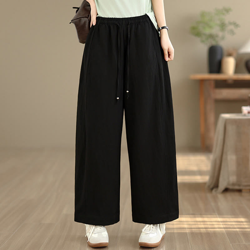 Buddha Stones Pantalon court uni décontracté d'été à cordon de serrage, pantalon à jambes larges pour femme avec poches - Noir - US12, UK/AU16, EU44 (2XL) - image 7