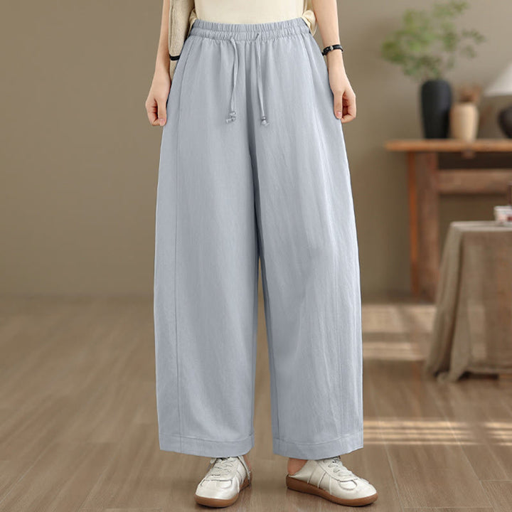 Buddha Stones Pantalon court uni décontracté d'été à cordon de serrage, pantalon à jambes larges pour femme avec poches - Bleu acier clair - US12, UK/AU16, EU44 (2XL) - image 14