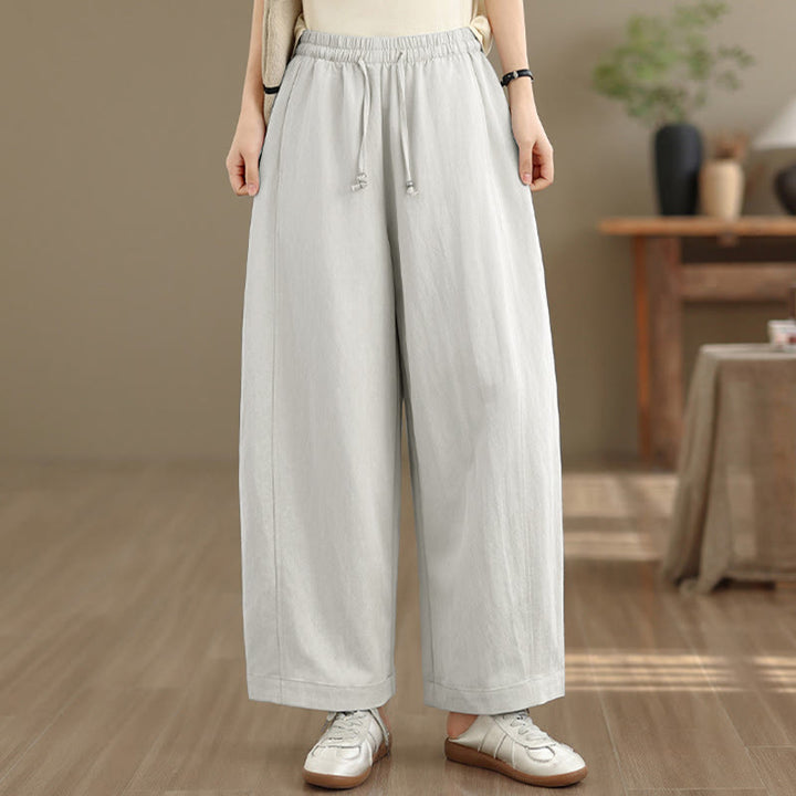 Buddha Stones Pantalon court uni décontracté d'été à cordon de serrage, pantalon à jambes larges pour femme avec poches - Lin - US12, UK/AU16, EU44 (2XL) - image 22