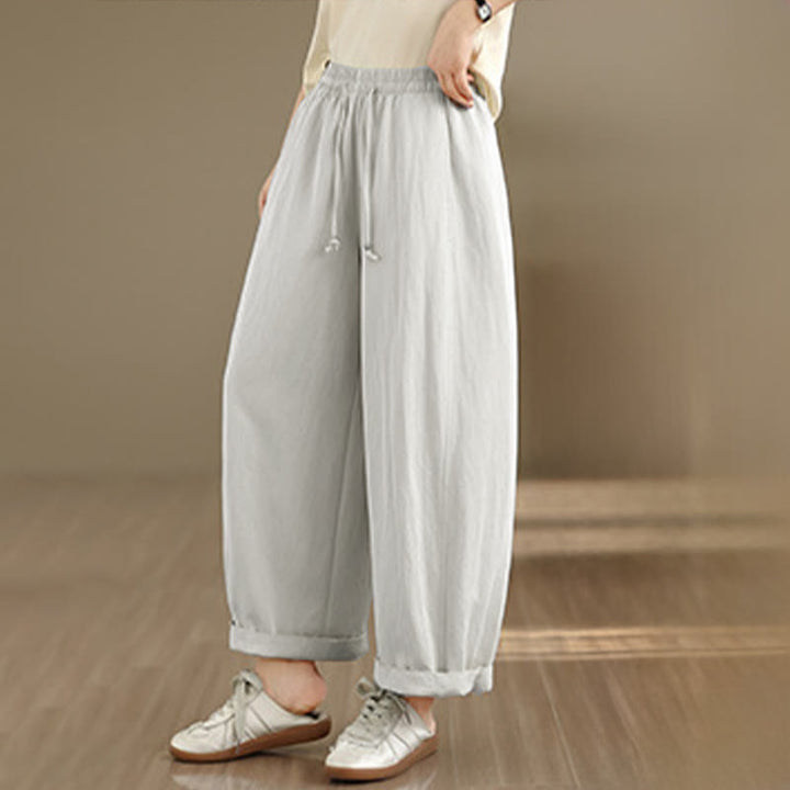 Buddha Stones Pantalon court uni décontracté d'été à cordon de serrage, pantalon à jambes larges pour femme avec poches - image 24