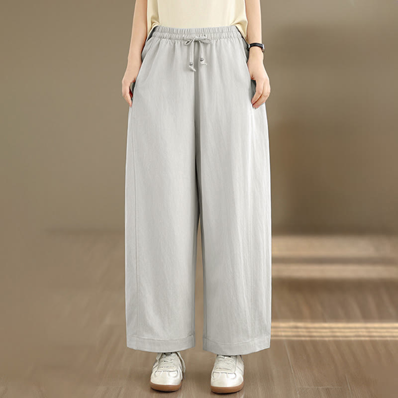 Buddha Stones Pantalon court uni décontracté d'été à cordon de serrage, pantalon à jambes larges pour femme avec poches - image 27