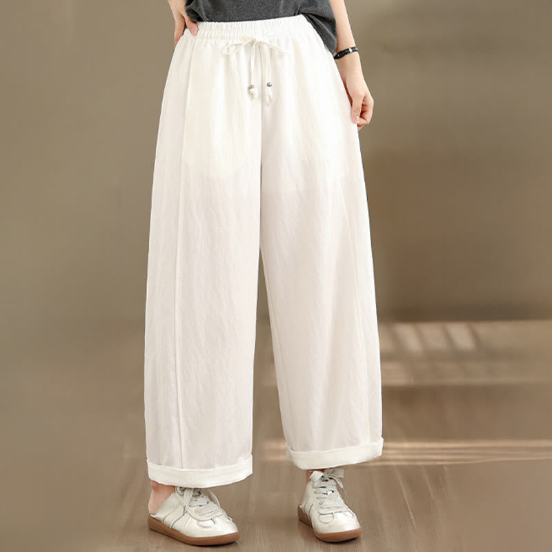 Buddha Stones Pantalon court uni décontracté d'été à cordon de serrage, pantalon à jambes larges pour femme avec poches - image 2