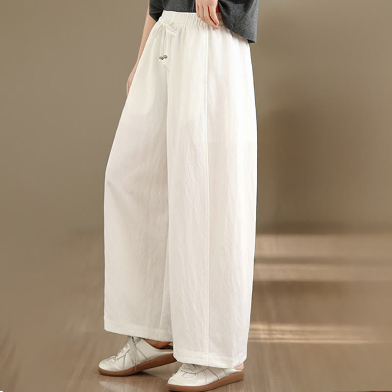 Buddha Stones Pantalon court uni décontracté d'été à cordon de serrage, pantalon à jambes larges pour femme avec poches - image 1