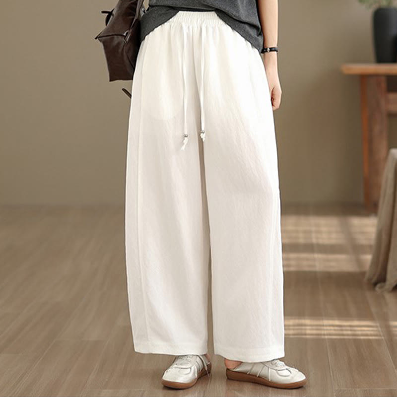 Buddha Stones Pantalon court uni décontracté d'été à cordon de serrage, pantalon à jambes larges pour femme avec poches - image 4