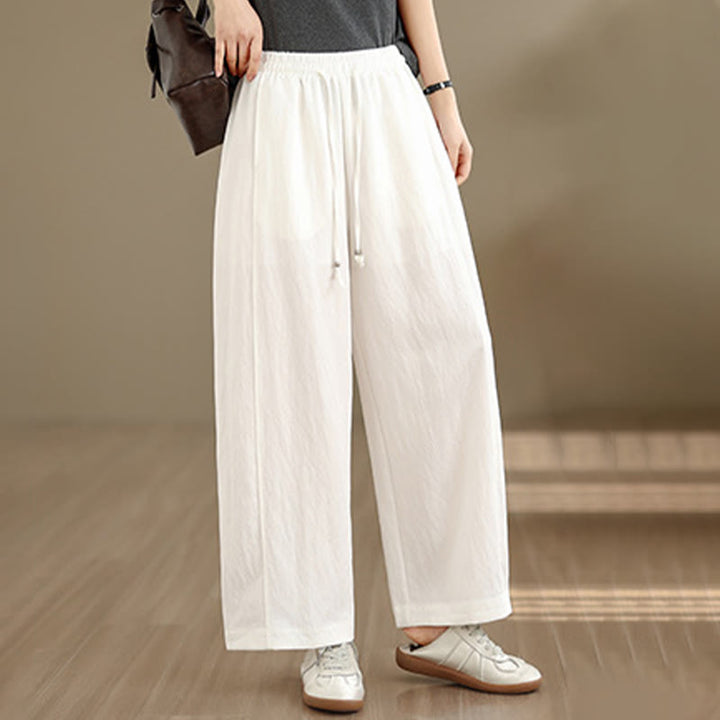 Buddha Stones Pantalon court uni décontracté d'été à cordon de serrage, pantalon à jambes larges pour femme avec poches - image 5