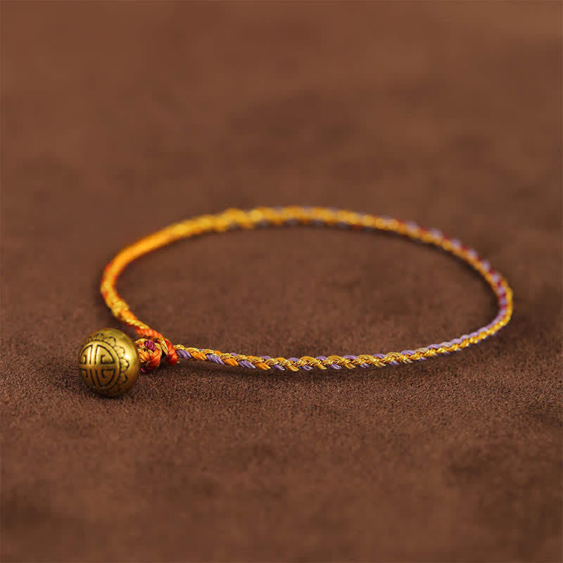 Buddha Stones Bracelet tressé à clochettes en ficelle colorée tissée à la main - Violet - 7,9 pouces (20 cm) - image 1