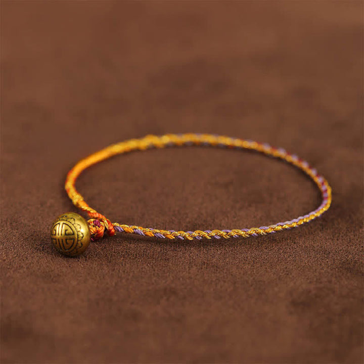 Buddha Stones Bracelet tressé à clochettes en ficelle colorée tissée à la main - Violet - 7,9 pouces (20 cm) - image 1