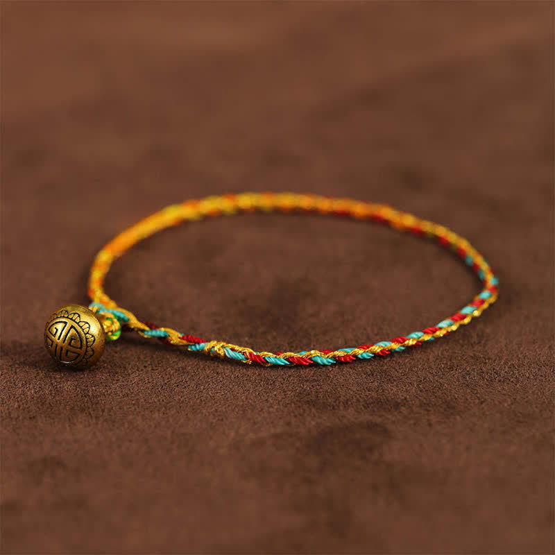 Buddha Stones Bracelet tressé à clochettes en ficelle colorée tissée à la main - Bleu - 7,9 pouces (20 cm) - image 0