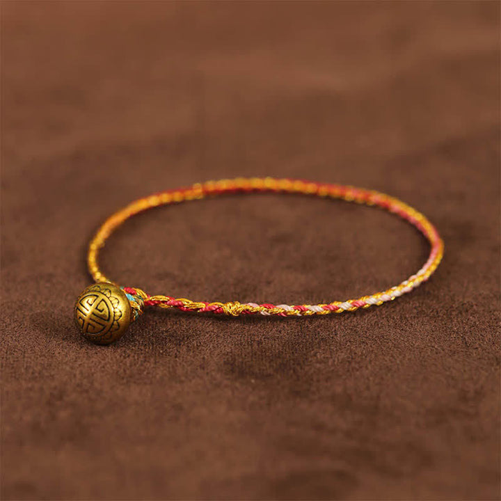 Buddha Stones Bracelet tressé à clochettes en ficelle colorée tissée à la main - Rouge - 7,9 pouces (20 cm) - image 4