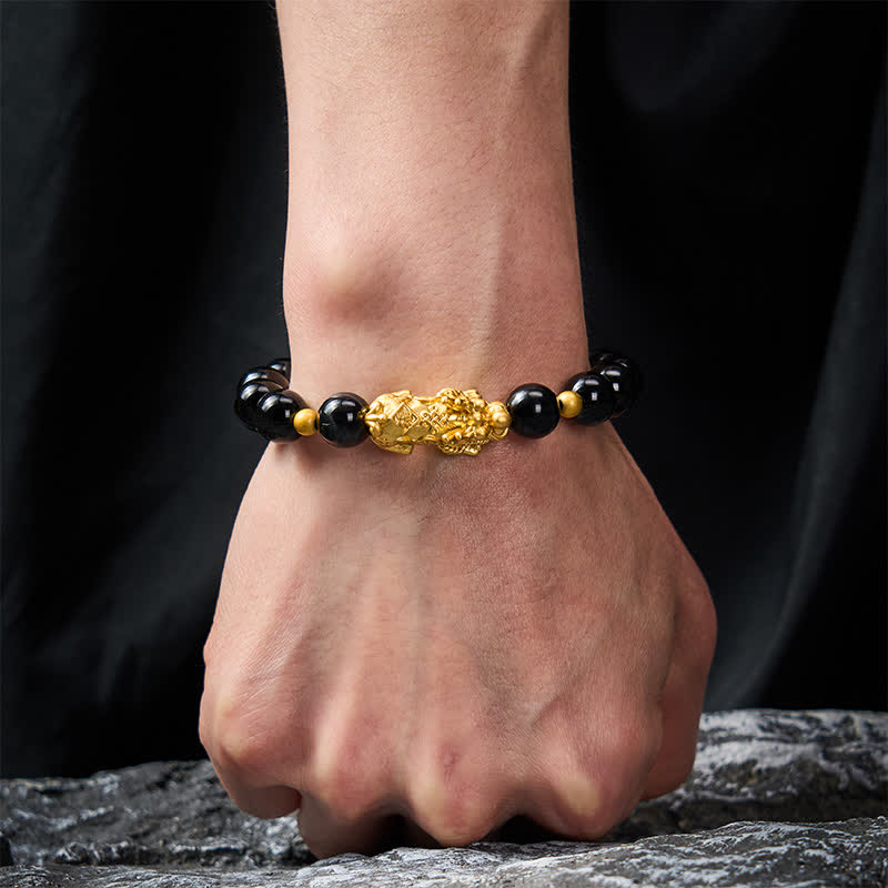 Buddha Stones Bracelet de richesse PiXiu en agate rayée brune - image 4