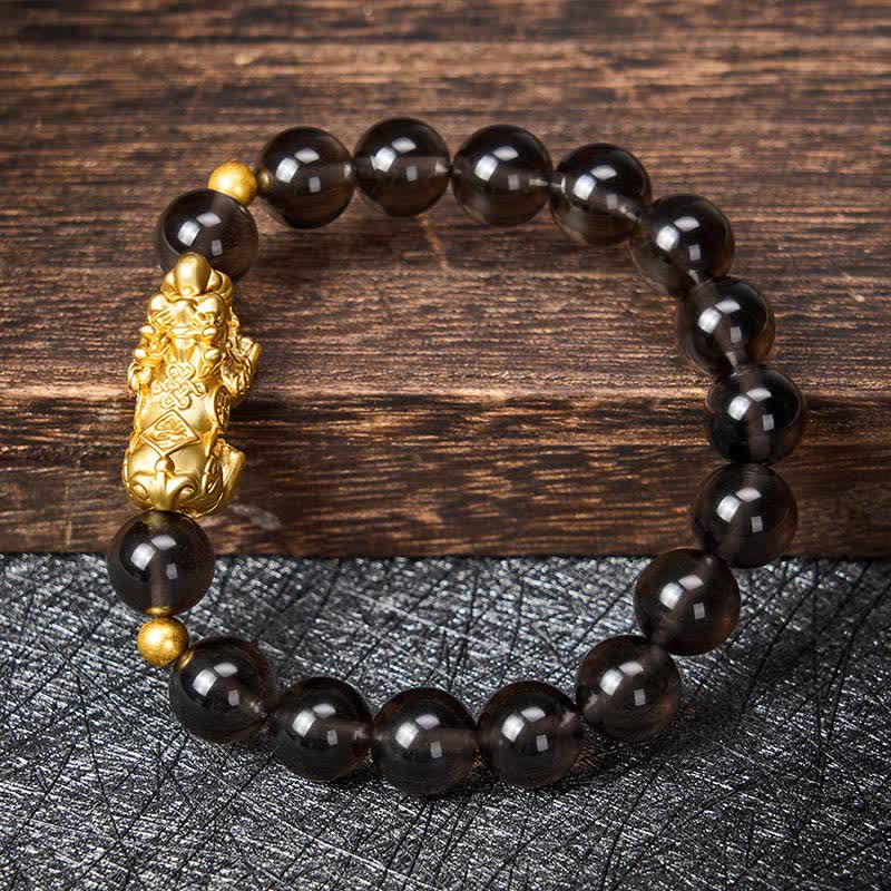 Buddha Stones Bracelet porte-bonheur en obsidienne glacée PiXiu - image 3