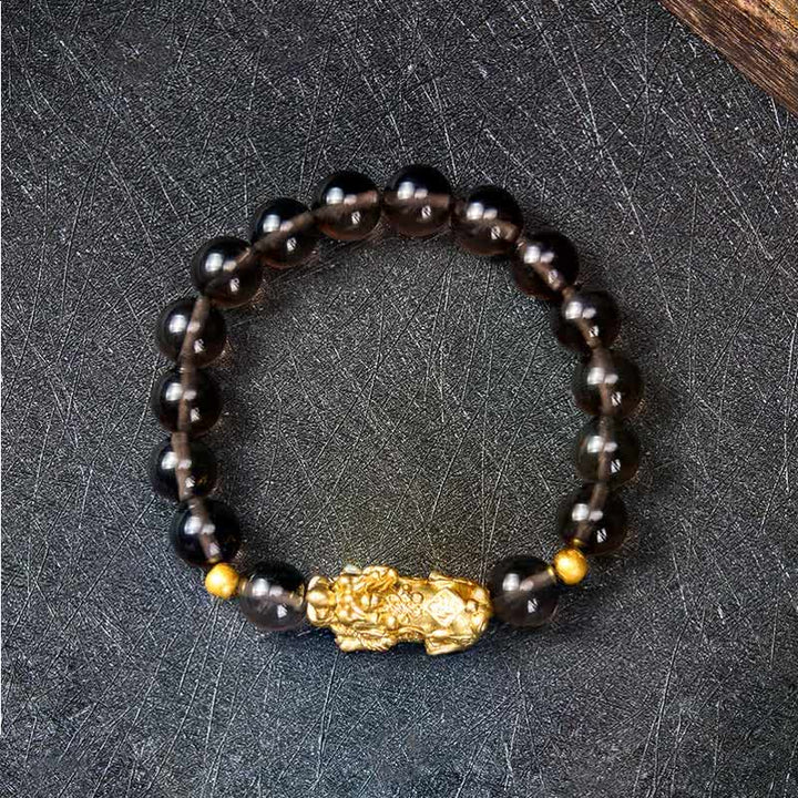 Buddha Stones Bracelet porte-bonheur en obsidienne glacée PiXiu - image 1