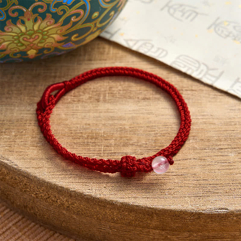 Buddha Stones Bracelet d'équilibre en aventurine verte et fil rouge - Quartz rose - Cordon rouge foncé - 19–20 cm - image 16