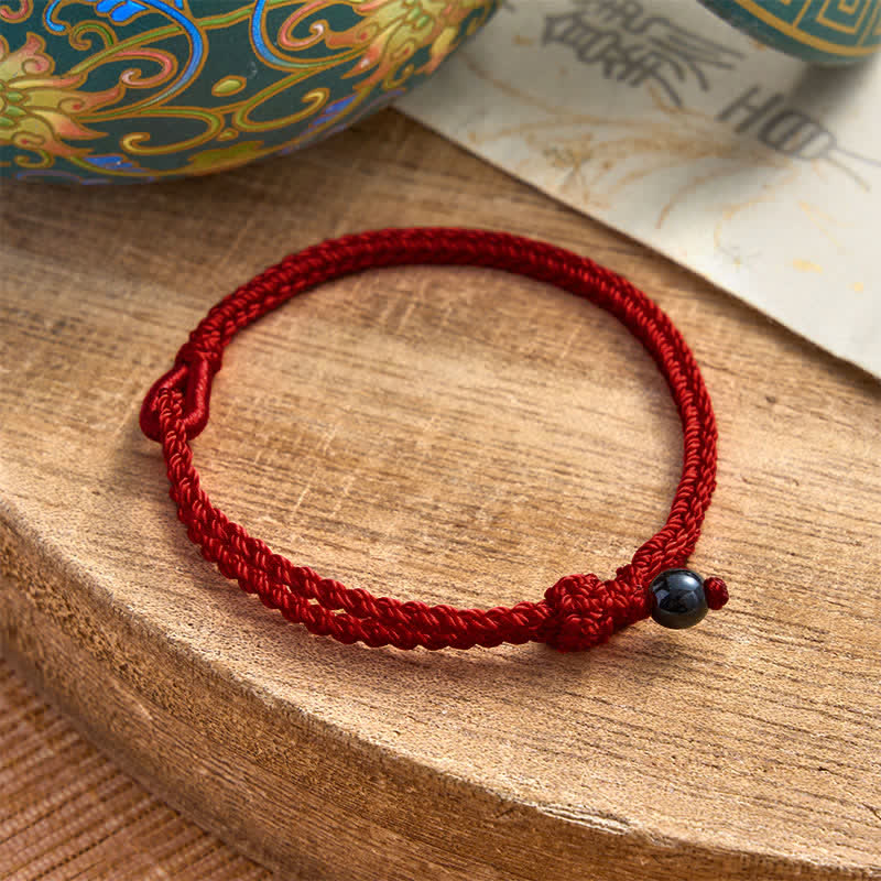 Buddha Stones Bracelet d'équilibre en aventurine verte et fil rouge - Onyx noir - Cordon rouge foncé - 19–20 cm - image 33