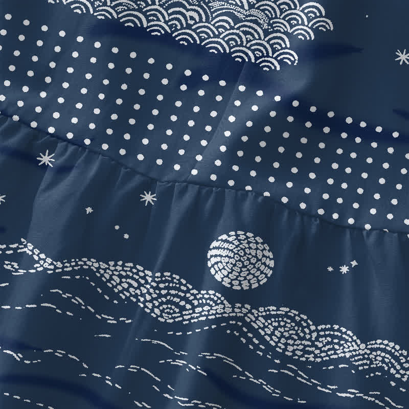 Buddha Stones Robe midi d'été décontractée pour femme, sans manches, à motif de vagues géométriques célestes, avec poches - image 1