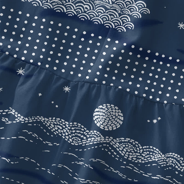 Buddha Stones Robe midi d'été décontractée pour femme, sans manches, à motif de vagues géométriques célestes, avec poches - image 1