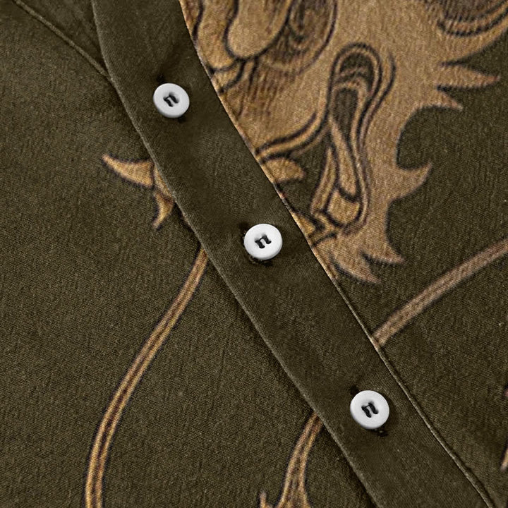 Buddha Stones Chemise homme à manches courtes et demi-boutonnages, motif dragon doré en coton - image 3
