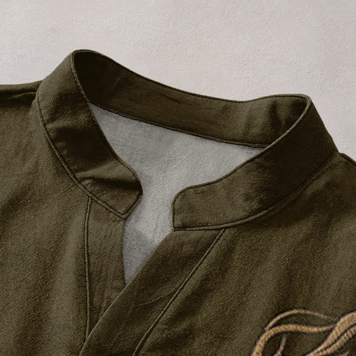 Buddha Stones Chemise homme à manches courtes et demi-boutonnages, motif dragon doré en coton - image 2