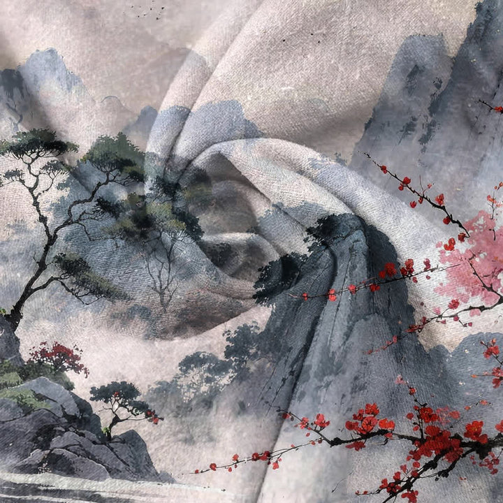 Buddha Stones Chemise à manches courtes pour homme, motif paysage de fleurs de prunier, encre coton - image 2