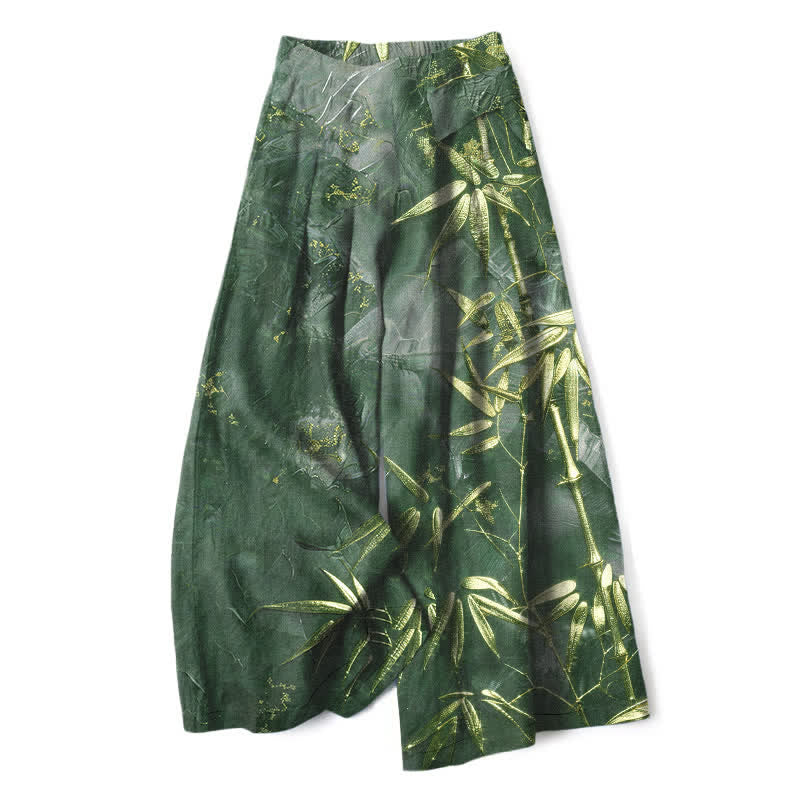 Buddha Stones Pantalon large à taille élastique et poches pour femme, en coton et lin, motif bambou doré - Vert forêt - US16，UK/AU20，EU48 (3XL) - image 7