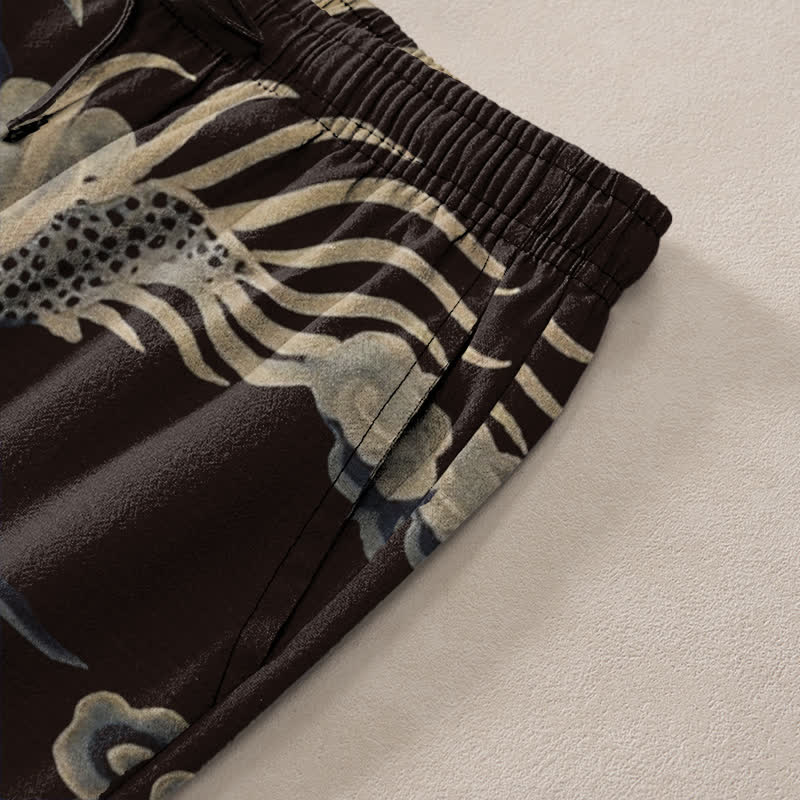 Buddha Stones Pantalon fuselé pour homme en coton à motif nuage de dragon, avec poches - image 2