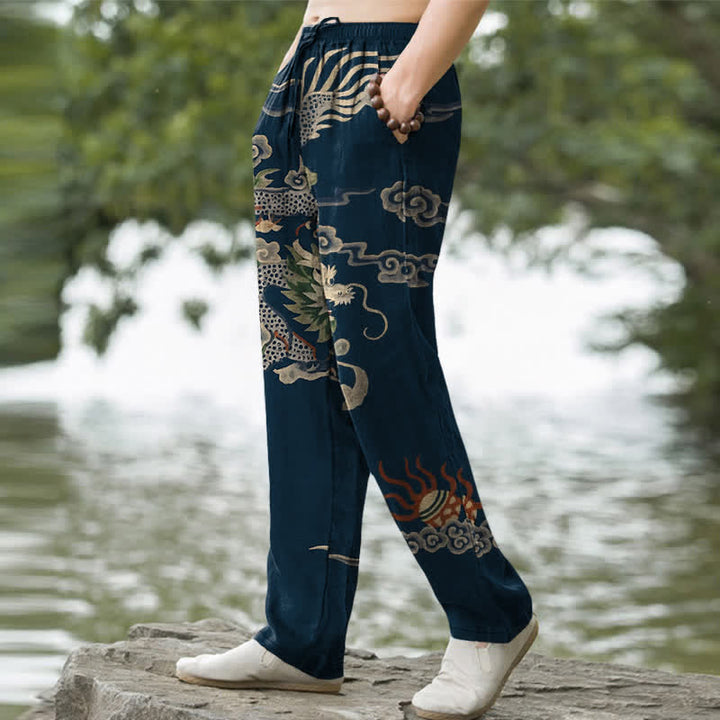 Buddha Stones Pantalon fuselé pour homme en coton à motif nuage de dragon, avec poches - image 7
