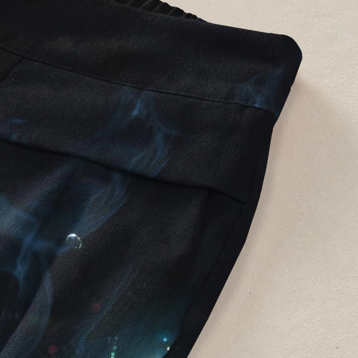 Buddha Stones Pantalon large à taille élastique et poches pour femme, en coton et lin, motif poisson mystique - image 3