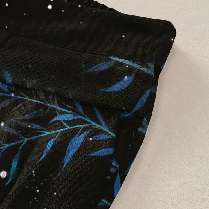 Buddha Stones Pantalon large à taille élastique et poches pour femme, en coton et lin, motif bambou au clair de lune - image 3