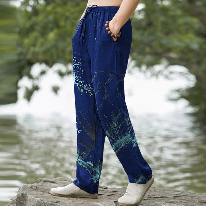 Buddha Stones Pantalon fuselé pour homme à motif de branches de coton avec poches - image 5