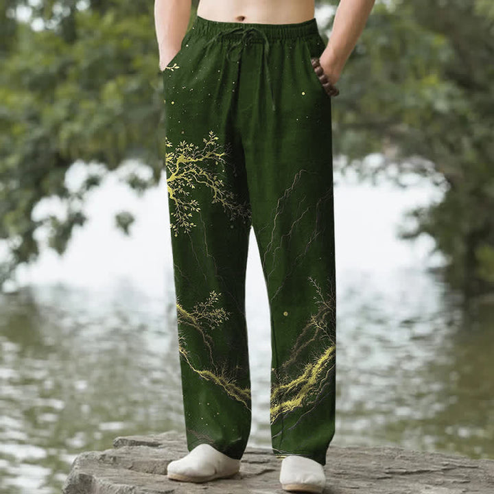 Buddha Stones Pantalon fuselé pour homme à motif de branches de coton avec poches - Vert forêt - US/UK/AU50，EU60 (5XL) - image 6