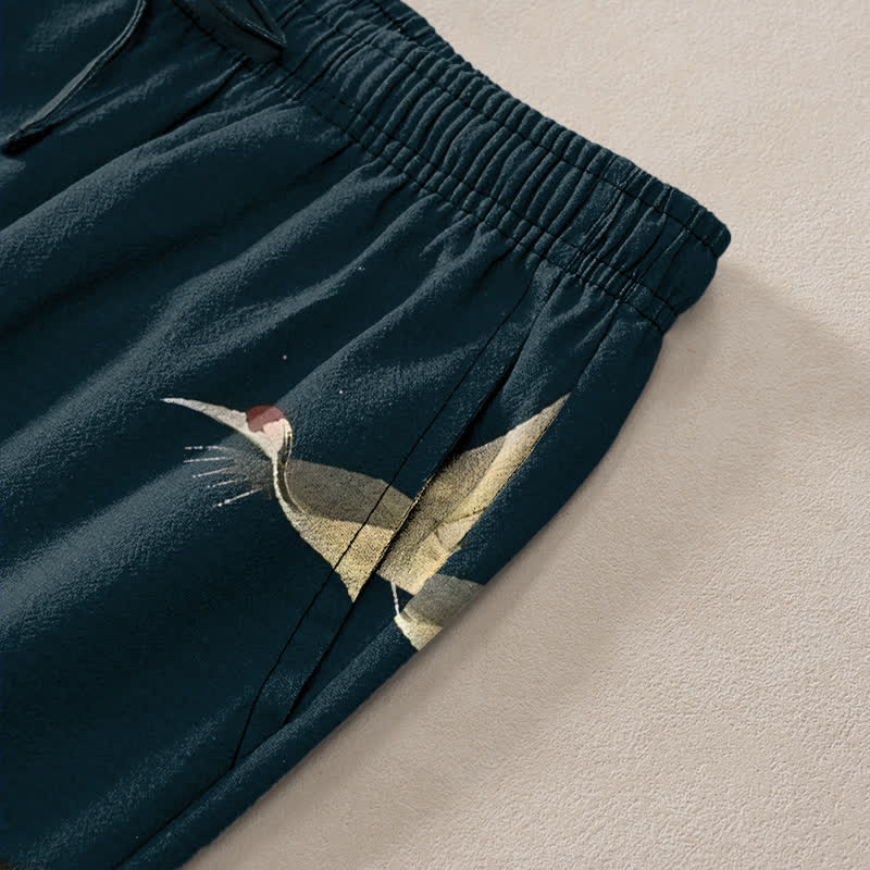 Buddha Stones Pantalon fuselé pour homme avec poches, motif oiseau Cotton Mountain Temple - image 2