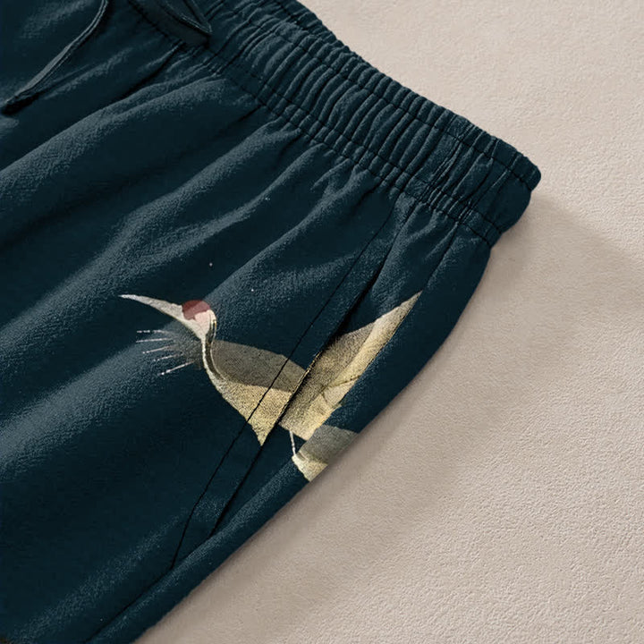 Buddha Stones Pantalon fuselé pour homme avec poches, motif oiseau Cotton Mountain Temple - image 2