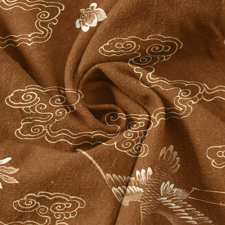 Buddha Stones Pantalon fuselé pour homme en coton à motif floral Grue Cloud, avec poches - image 3