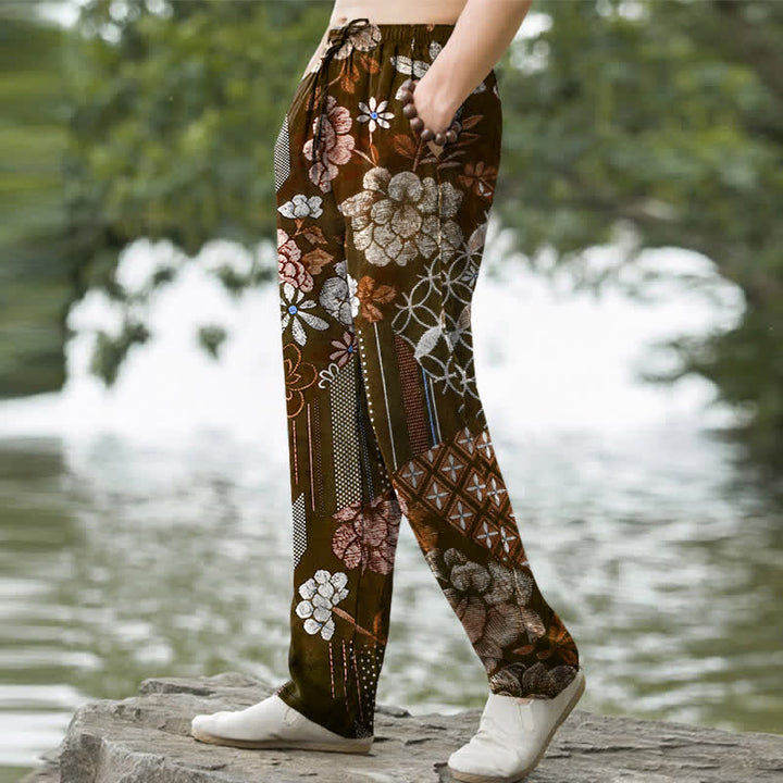 Buddha Stones Pantalon fuselé pour homme en coton à motif patchwork floral bohème, avec poches - image 5