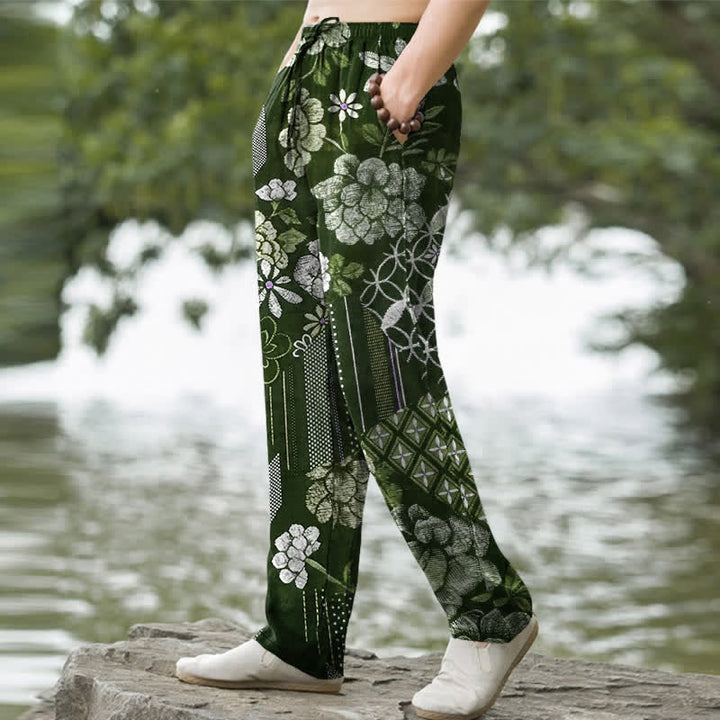 Buddha Stones Pantalon fuselé pour homme en coton à motif patchwork floral bohème, avec poches - image 7