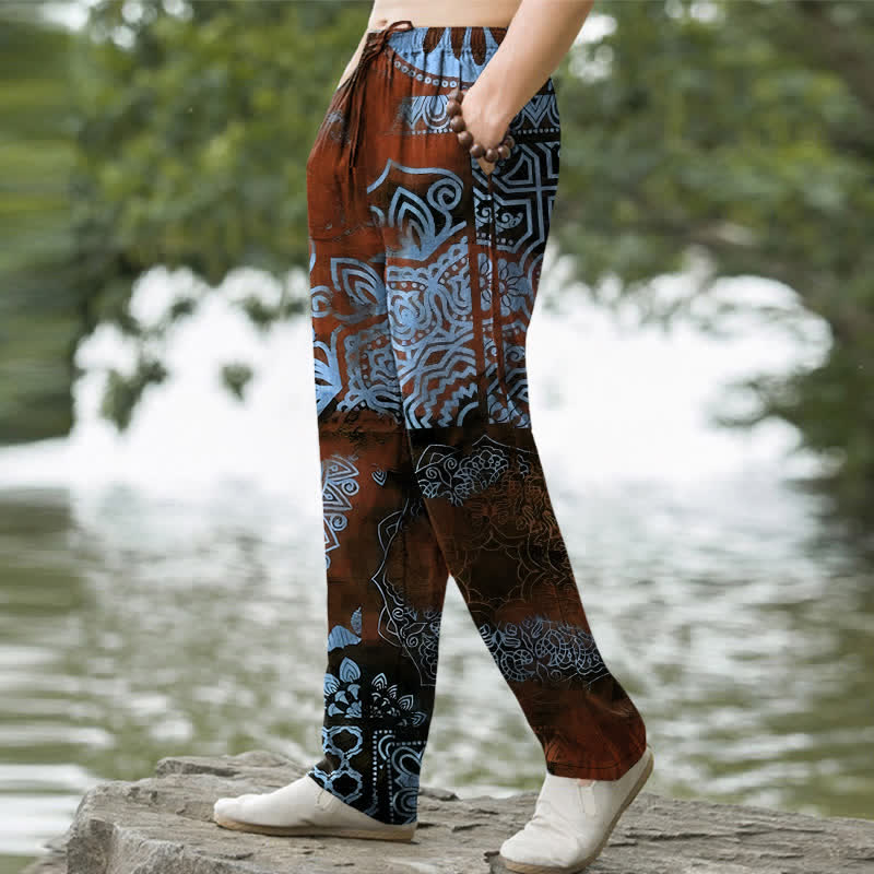 Buddha Stones Pantalon fuselé pour homme en coton à motif géométrique mandala et poches - image 5