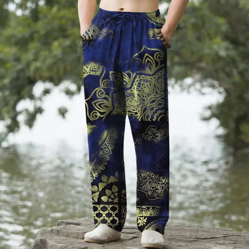Buddha Stones Pantalon fuselé pour homme en coton à motif géométrique mandala et poches - Marine - US/UK/AU50，EU60 (5XL) - image 6